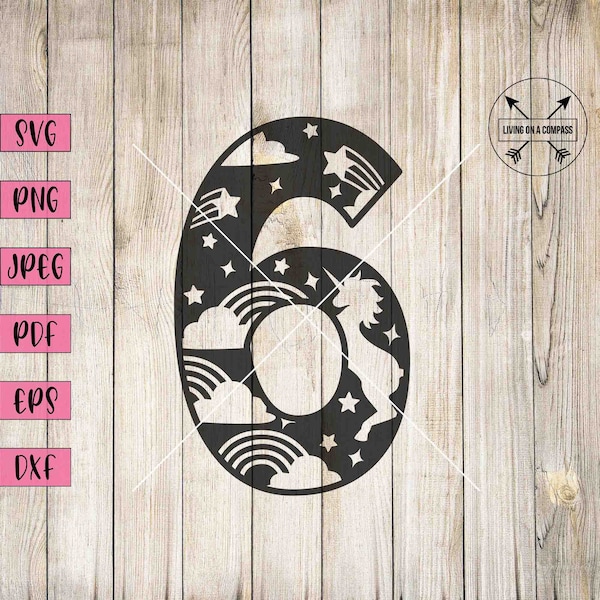 Number 6 svg, number six, number 6 print, six svg, number clipart, numbers svg, number print, birthday number svg, unicorn svg, 6th birthday