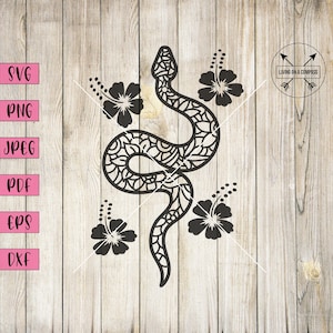 Floral snake svg, snake png, snake clipart, snake wall art, snake print, snake art, leaf clipart, venom svg, snake with flowers, snake dxf