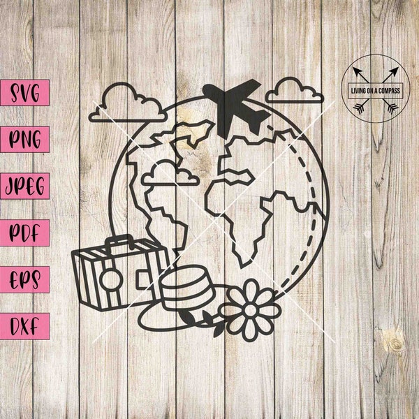 World traveler svg, airplane decal, globe svg, globe clipart, globe clip art, globe vector, vacation stickers, vacation svg, travel clipart