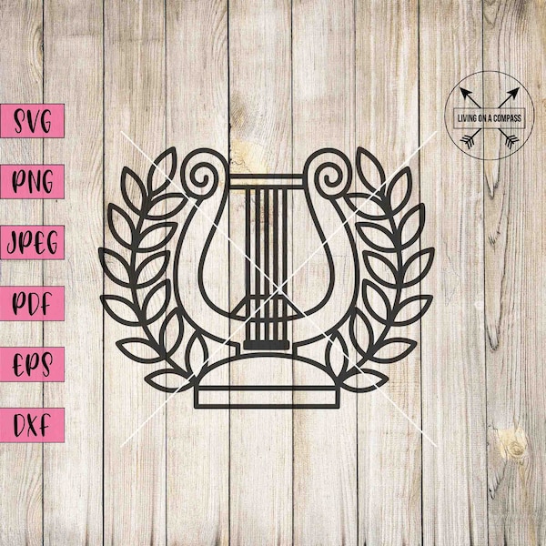 Lyre svg, lyre harp, music svg, musical instrument, music clipart, greek mythology svg, greece svg, greek mythology decor, music print, png