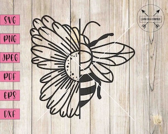 Bee svg, bee png, daisy bee, sunflower bee, floral bee, flowers and bee, insect svg, bumblebee svg, bee clipart, bee kind svg, cricut, dxf