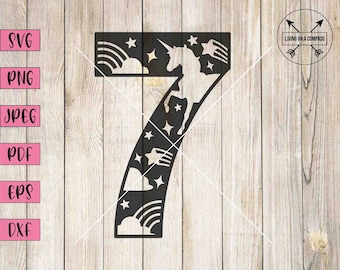Number 7 svg, seven svg, number 7 print, number clipart, numbers svg, number print, birthday number svg, unicorn svg, 7th birthday, seventh
