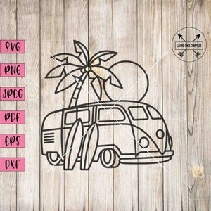 Van svg, beach van, hippie car, hippie svg, hippie clipart, hippie stickers, retro svg, retro car, vintage car svg, surf svg, surf clipart