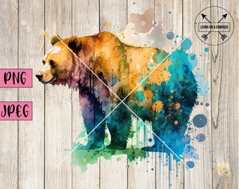 Bear Nursery Art Print, Cute Bear, Bear Illustration, Bear Watercolor, Bear Print, Bear Cut file, Bear Clipart, Bear Sublimation, Stickers