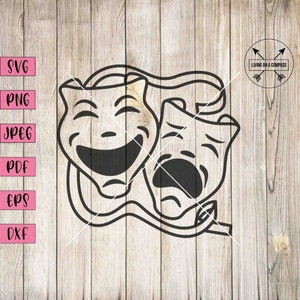 Komedie tragedie maskers svg, home theater decor, theater kamer muur decor, theater muur decor, theater afdrukbaar, theater stickers, broadway svg