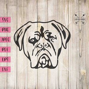 Dogue de bordeaux svg, franse mastiff, mastiff svg, achtertuin borden mastiff, hond svg, hond png, hond pdf, hond clipart, hond gezicht svg, hond decals
