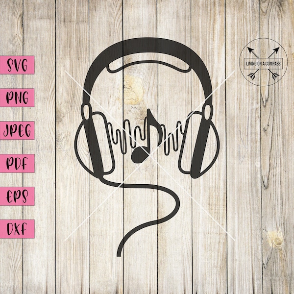 Headphones svg, music svg, music player svg, music notes svg, music note svg,  headset svg, sound wave print, song sound wave print