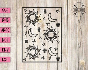 Sun and moon svg, sun moon stars decor, crescent moon svg, sun svg, moon svg, moon and stars svg, stars clipart, stars svg, moon stickers