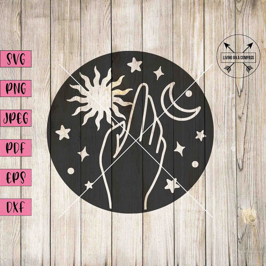 Mão e lua svg, mão svg, lua crescente svg, arte do céu noturno ...