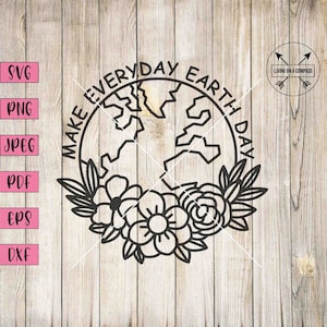 Gör varje dag till Jordens dag svg, Jordens dag png, Jordens dag clipart, Jordens dag dekal, Jordens planeringsklistermärken, Planet Earth, Moder Jord, DXF, EPS