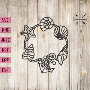 Shell svg, seashell wreath. seashells svg, shell decal, shell print, beach wreath, under the sea clipart, under the sea party decorations