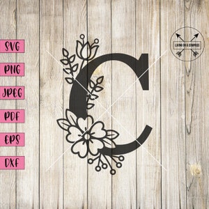 花文字 c svg、花アルファベット svg、花文字、花アルファベット、モノグラム フォント svg、ウェディング モノグラム サイン、キッズ svg、サイン svg、png