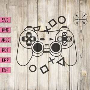 Pode incluir: Ilustração de linha preta e branca de um controlador de videogame com vários símbolos de jogo ao redor. O texto "LIVING ON A COMPASS" está em um pequeno retângulo acima do controlador.