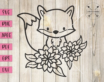Fox svg, fox clipart, fox clip art, fox decal, fox sticker, fox wall art, fox art, floral fox svg, floral svg, flowers svg, laser cut files