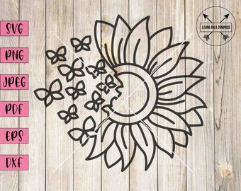 Flowers and butterflies, sunflower svg, flower clipart, floral butterfly svg, butterfly flower svg, daisy svg, butterflies svg, spring svg