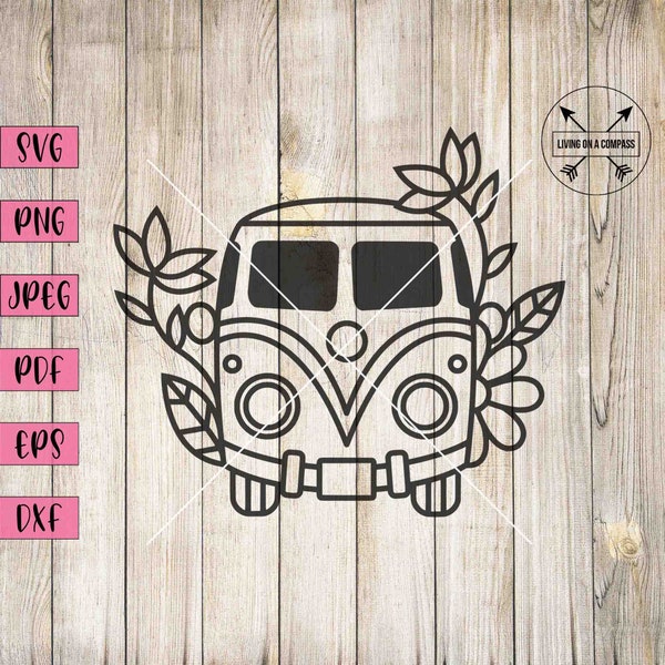 Hippie van svg, floral car, floral van, hippie car, hippie svg, hippie clipart, hippie stickers, retro svg, retro car, vintage car svg, png