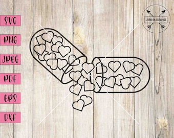 Hearts pill svg, pill svg, pill png, love sick, medicine svg, medicine clipart, happy pills svg, pharmacy clipart, pharmacist decal, cricut