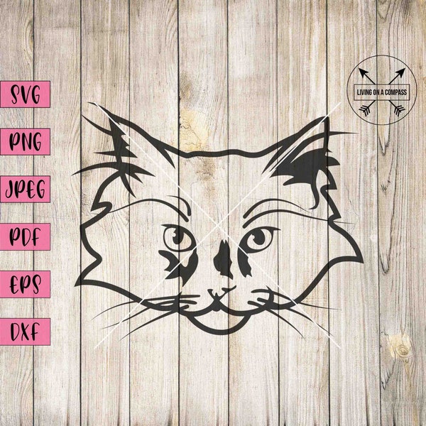 Ragamuffin cat, cat svg, cat clipart, cat art print, cat lover gift, cute cat svg, cat decorations, cat sticker, cat face decal, animal svg