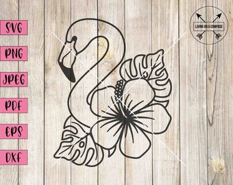 Floral flamingo svg, flamingo svg, flamingo png, flamingo clipart, summer svg, summer clipart, flamingo party decor, summer planner stickers