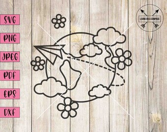Weltreisender svg, Globus svg, Globus Clipart, Globus ClipArt, Globus Vektor, Urlaub Aufkleber, Urlaub svg, Papierflieger, Reise Clipart