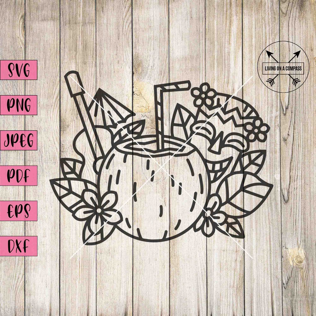 Coconut Drink Svg, Coconut Svg, Tropical Svg, Tropical Clipart, Summer