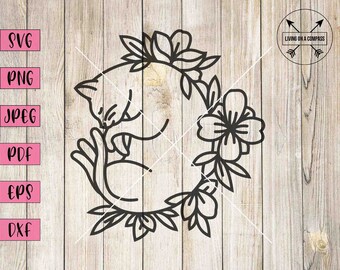 Kat svg, bloemen kat, kat gezicht svg, kat png, kat clipart, kitten svg, kat art print, dierlijke svg, kat minnaar svg, kitten clipart, schattige kat svg