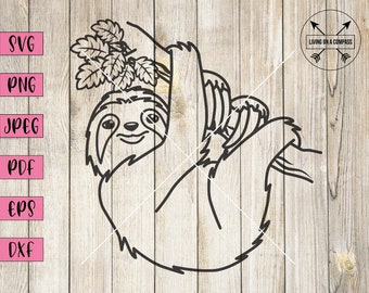 Sloth svg, sloth clipart, sloth wall art, sloth decor, sloth print, sloth art, branch svg, branches svg, sloth png, sloth on a tree branch