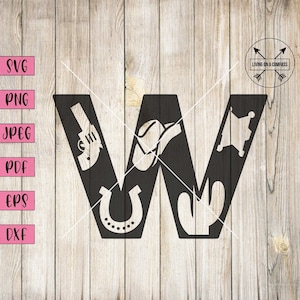 Cowboy letter w svg, decoración occidental vintage, plantillas de letras, impresión alfabética, alfabeto digital, fuentes del alfabeto svg, plantillas del alfabeto, cricut