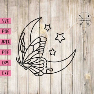 Butterfly moon svg, crescent moon svg, moon svg, moon png, moon deecal, moon clipart, butterfly and moon svg, butterfly svg, butterfly png