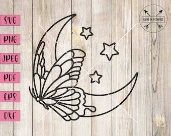 Butterfly moon svg, crescent moon svg, moon svg, moon png, moon deecal, moon clipart, butterfly and moon svg, butterfly svg, butterfly png
