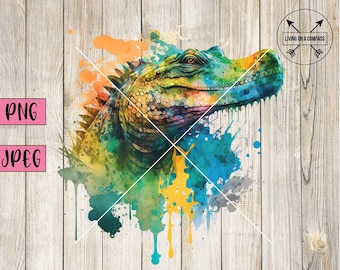 Alligator Nursery Decor, Alligator,  Alligator Illustration, Alligator Watercolor Drip, Alligator Digital Download, Alligator Sublimation