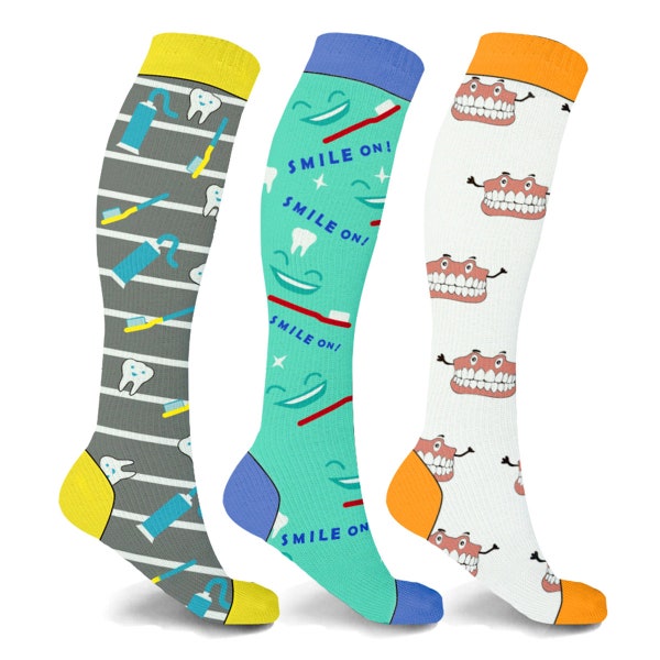 3-Pairs: Pain-Relieving Everyday Wear Socks For Dentists Doctors ,Great As Gifts,Support Socks For Travel,Walking,Running,Pregnancy