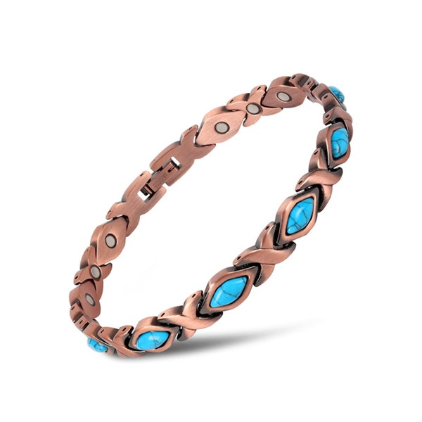 Pain Relief Women Thin Turquoise Magnetic Energy Therapy Arthritis Balance Energy Power Anxiety Relieve Stress Copper Bracelet Awesome Gifts