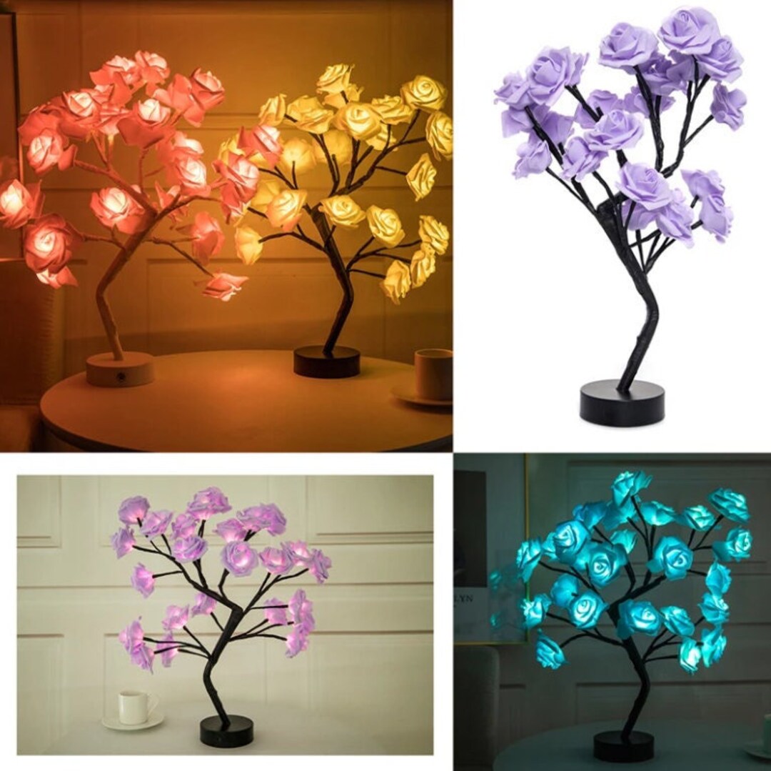 Pretty LED Rose Flower Tree Lights Handmade USB Table Lamp - Etsy