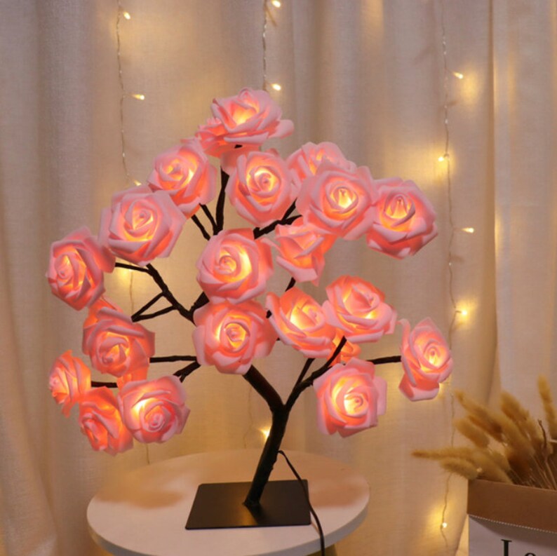 Pretty LED Rose Flower Tree Lights Handmade USB Table Lamp Etsy