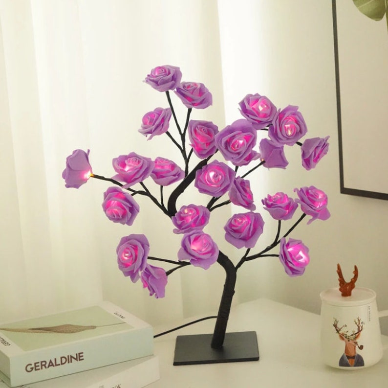 Pretty LED Rose Flower Tree Lights Handmade USB Table Lamp Etsy