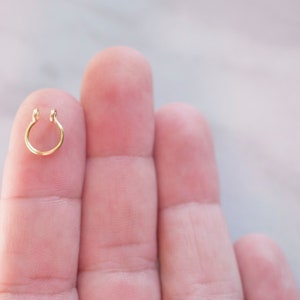 Mini Septum Cuff, No Piercing, 20 gauge (Gold) Tiny Thin Small Hoop, Comfortable Fake Nose Ring, Plain Simple, Handmade, DUTY FREE