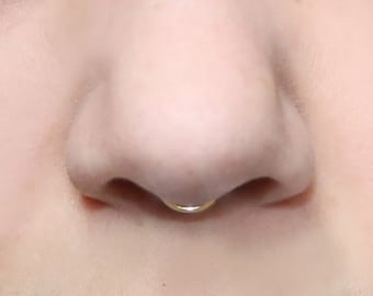 Thin Peekaboo Fake Septum Ring SMALL HOOP 20 gauge, GOLD, fake nose ring tiny, plain, simple septum cuff, minimalist