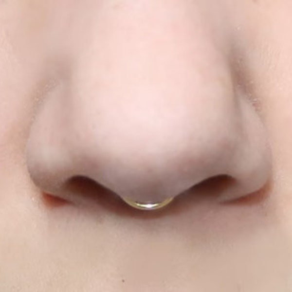 Thin Peekaboo Fake Septum Ring SMALL HOOP 20 gauge, GOLD, fake nose ring tiny, plain, simple septum cuff, minimalist