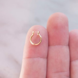 Waterproof 14k Gold Mini Septum Cuff: Tiny hoop (20 gauge) Handmade Fake Nose Ring