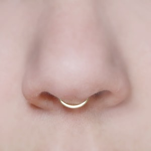 Thick Peekaboo Fake Septum Ring SMALL HOOP 18 gauge GOLD fake nose ring tiny, plain, simple septum cuff, minimalist image 1