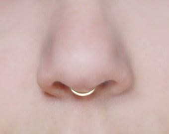 14k FREE SHIPPING Peekaboo Fake Septum Ring, small thick hoop, 14k gold filled, 18 gauge, fake nose ring tiny, septum cuff, minimalist