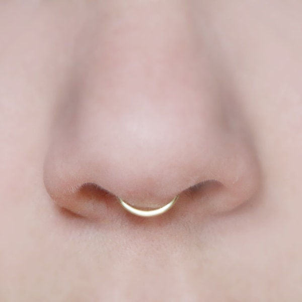 14k FREE SHIPPING Peekaboo Fake Septum Ring, small thick hoop, 14k gold filled, 18 gauge, fake nose ring tiny, septum cuff, minimalist