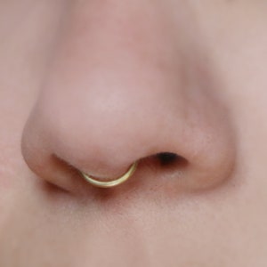 Thick Peekaboo Fake Septum Ring SMALL HOOP 18 gauge GOLD fake nose ring tiny, plain, simple septum cuff, minimalist image 4