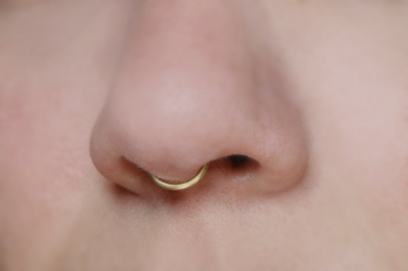 Thick Peekaboo Fake Septum Ring SMALL HOOP 18 gauge GOLD fake nose ring tiny, plain, simple septum cuff, minimalist image 4