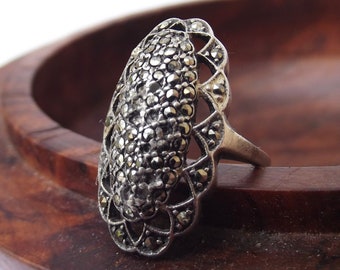 Bague En Argent 925 Avec Marcassite Style Art Déco - Taille 51, Années 1920-1930, Occasion