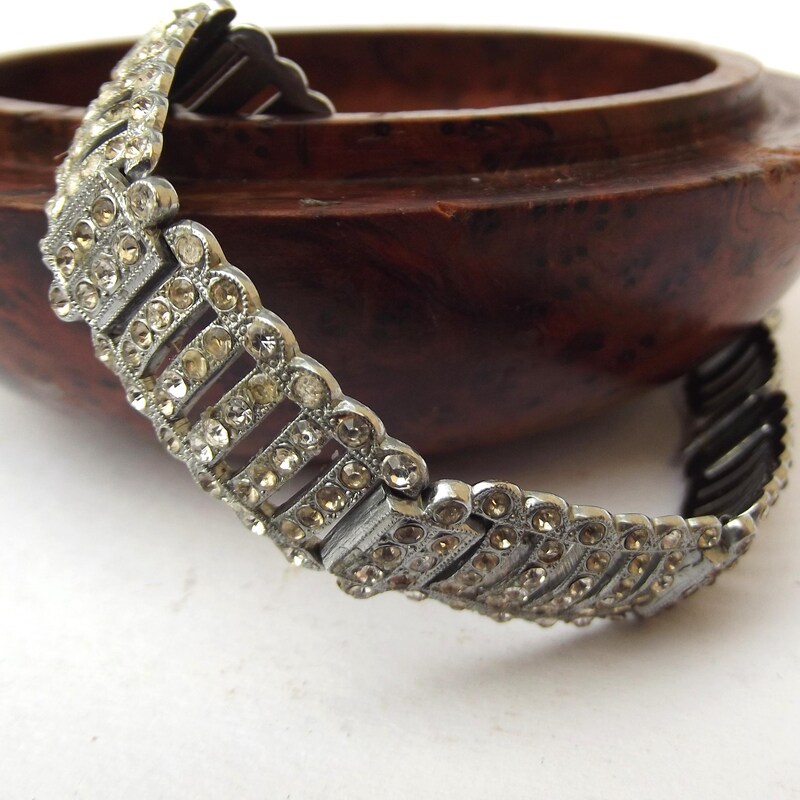 Bracelet Vintage Métal Et Strass Style Art Déco Années 1920 - Occasion Bon état