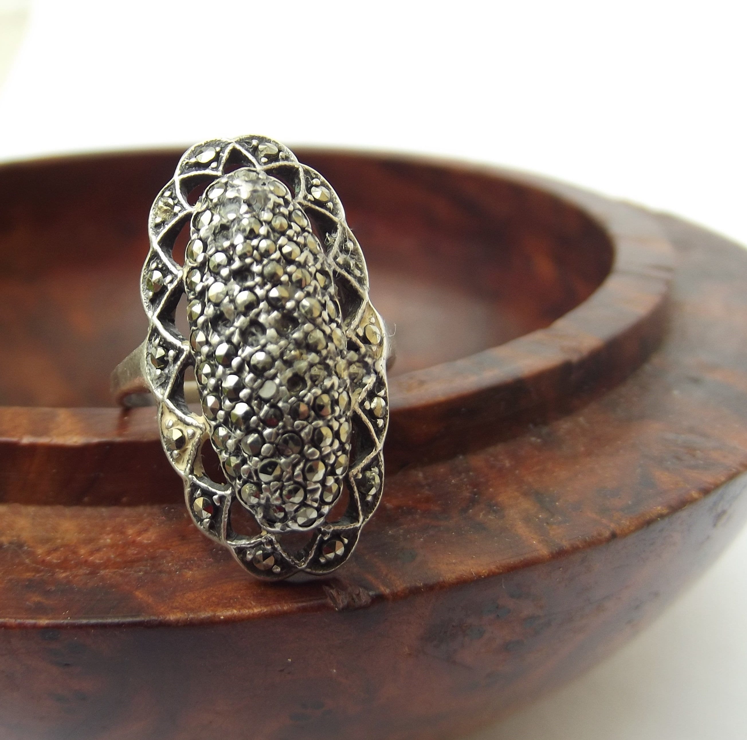 Bague Art Déco En Argent 925 Avec Marcassite - Taille 51 - Années 1920-1930 Occasion
