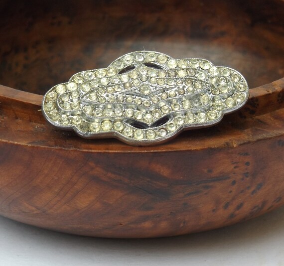 Broche Ancienne Argentée Perle Verre Jaune - Vintage Strass Années 1920