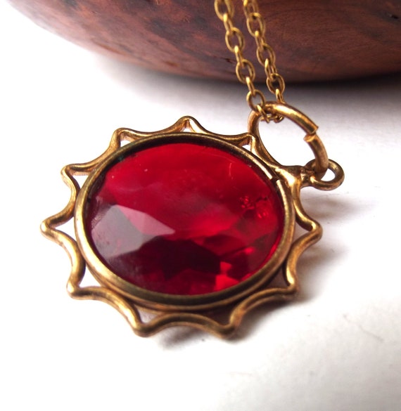 1920s Art deco red glass watch fob pendant, red g… - image 6